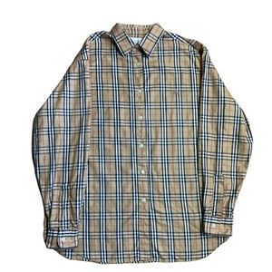 Burberrys Woman’s Dress shirt made in USA size 8 Medium designer Gucci louis TAN